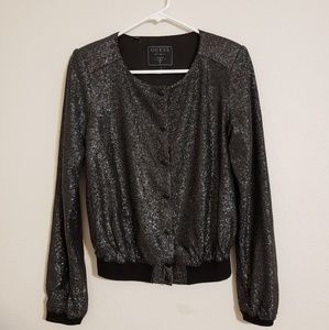 Guess Black and Silver Button Up Jacket